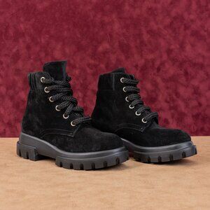 AGL Women Maxine Lux Black Suede Lace-up Combat Ankle Boots sz 6US EUR36.5